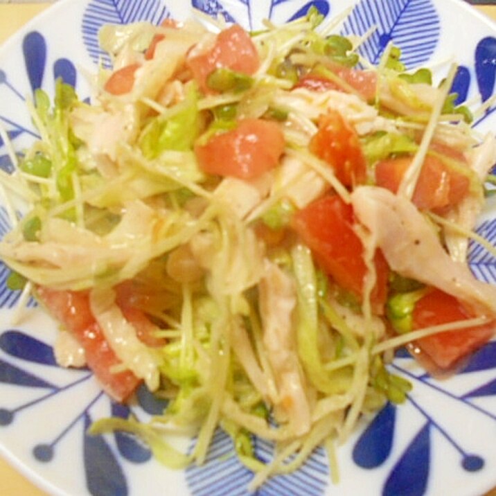 簡単☆サラダチキン・カイワレ・トマト・レタスサラダ